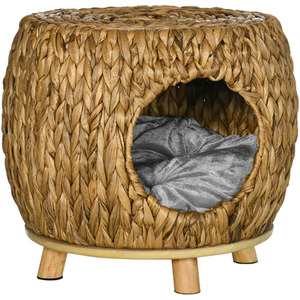 PawHut Wicker Cat House Stool for Rest Elevated Pet Bed - Light brown by PawHut