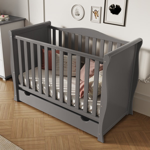 Willow Sleigh Mini Cot Bed Grey with Drawer and Mattress - Grey by Viculii