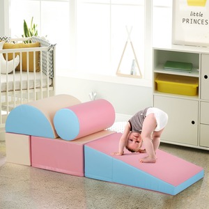 5PCS Kids Climb and Crawl Activity Playset - Pink & Blue by Costway