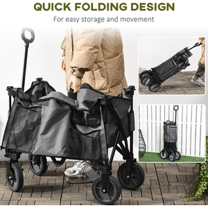 Outsunny Folding Garden Trolley on Wheels Trolley Utility Wagon - Grey by Outsunny