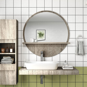 kleankin Round Bathroom Mirror with Shelf Wall Mounted Makeup Mirror by kleankin