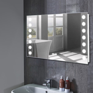 LED Bathroom Mirror with Clock - Silver / Bathroom Mirror Wall Mirror by Livingandhome