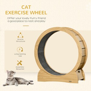 PawHut Cat Treadmill, Wooden Cat Exercise Wheel with Carpeted Runway - Brown / 89cm by PawHut