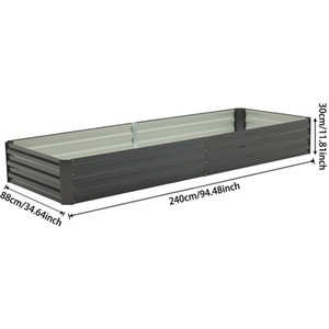 Rectangular Garden Metal Raised Bed - Charcoal Black / 240cm by lifeideas