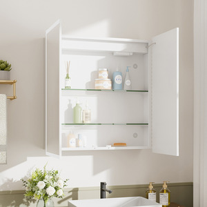 Bathroom 2-Door Mirror Cabinet with Lights - White by Livingandhome