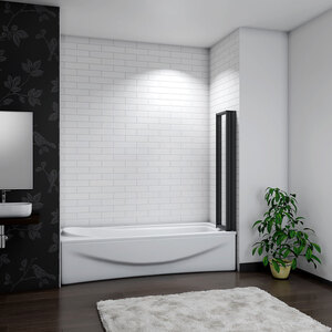 Black Framed Folding Bath Screen - Matt Black / 18.5kg by AicaBathroom