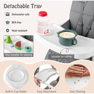 Foldable High Chair Compact Highchair - Grey by Costway