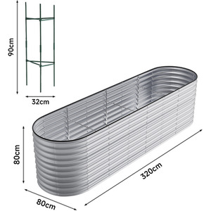 Oval Metal Raised Garden Bed - Galvanized Silver / 320cm / 80cm by Garden Sanctuary