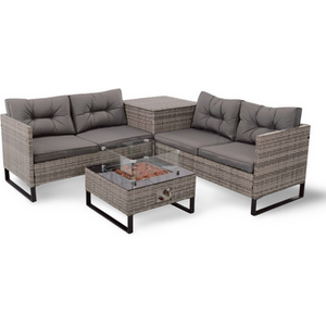 Palma 4 Seater Rattan Corner Set with Fire Pit - Grey by Madefor.living