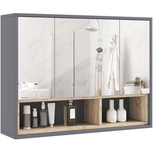 HOMCOM Bathroom Wall Mounted Mirror Cabinet Grey - Grey by HOMCOM