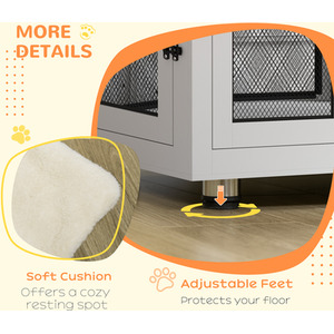 PawHut Dog Kennel Furniture End Table with Two Doors, Cushion - White by PawHut