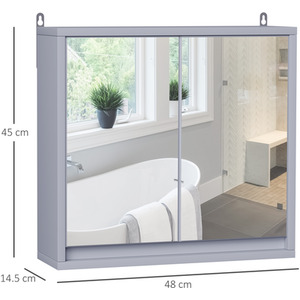 HOMCOM Wall Mount Mirror Cabinet Storage Bathroom Cupboard - Grey by HOMCOM