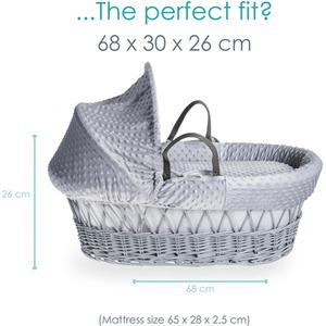 Dimple Grey Wicker Moses Basket - Grey by Clair de Lune