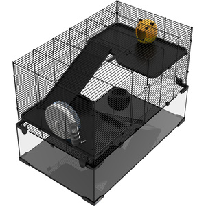 PawHut 3 Tiers Hamster Cage with Ramps, Exercise Wheel - Black / 78.5cm by PawHut