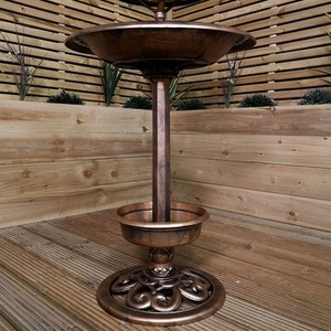 Bronze Effect Resin Garden Bird Bath and Table with Solar Light - Bronze by Samuel Alexander
