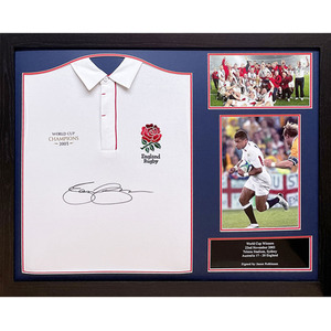 Jason Robinson Signed and Framed England Shirt - White by Allstarsignings