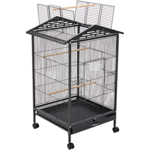 Movable Open-Style Bird Cage in House Shape - Black by Livingandhome