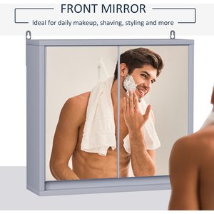 HOMCOM Wall Mount Mirror Cabinet Storage Bathroom Cupboard - Grey by HOMCOM