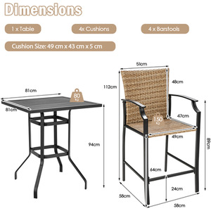 5 Piece Outdoor Bar Stool Table Set - Black by Costway