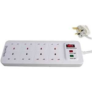8 Gang Power Surge Protected Socket with 2m Extension Lead Switch - White by ShaniTech