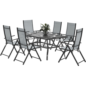 Outsunny Garden Dining Set Metal Top Table and Folding Chairs - Grey Seven-piece / - 1 x Dining Table- 6 x Dining Chair- 1 x Manual by Outsunny