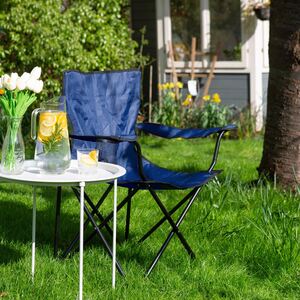 Folding Canvas Camping Chairs - Matt Black - Pack of 4 - Blue by Harbour Housewares