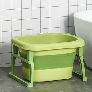 HOMCOM Baby Bath Tub Collapsible Non-Slip with Stool Seat - Green by HOMCOM