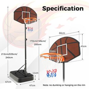 Height Adjustable Basketball Stand - Black by Costway