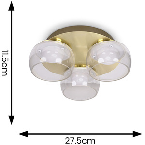 Alissa IP44 Integrated LED 3 Way Ceiling Light with Glass Shades - Gold by ValueLights