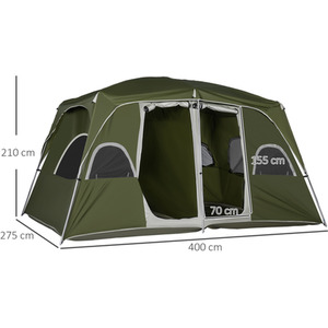Outsunny Camping Tent Family Tent 4-8 Person 2 Room - Green by Outsunny
