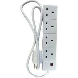 Travel Adaptor Extension Lead 4 Gang Way 1M Europe Euro Adapter - White by ShaniTech