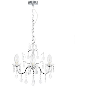 Varuna IP44 Glass Droplet Bathroom Chandelier Ceiling Light with Warm LED Bulbs - Silver by ValueLights