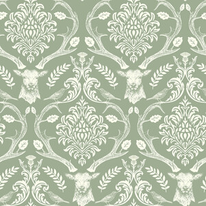 Stag Damask Sage Green Wallpaper - Sage Green