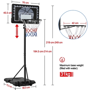 Height Adjustable Basketball Hoop on Wheels - Black / 249cm by Yaheetech