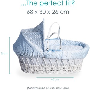 Dimple White Wicker Moses Basket - Blue by Clair de Lune