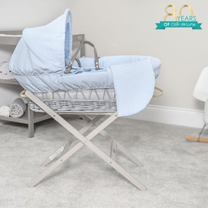 Waffle Grey Wicker Moses Basket - Blue by Clair de Lune