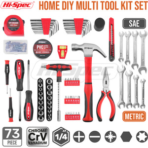 73 Piece Home and Garage DIY Hand Tool Box Kit - Red by Hi-Spec