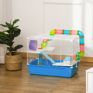 PawHut Large Hamster Cage Three-Level with Tubes Tunnel - Blue by PawHut