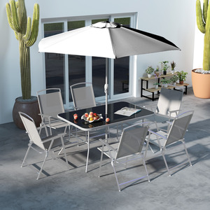 Outsunny 8 Pieces Garden Furniture Set with Parasol Folding Chairs by Outsunny