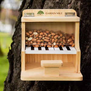 Hanging Wooden Bird Feeder Piano - Brown by Garden Mile