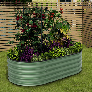 Silver Galvanized Steel Oval Raised Garden Bed by Livingandhome