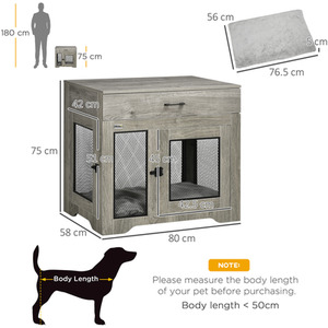 PawHut Dog Crate with Cushion, End Table with Drawer - Grey by PawHut