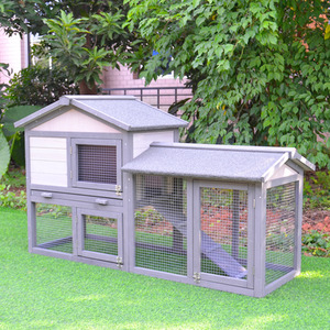 PawHut Wooden 2 Tier Small Animal Hutch - Grey by PawHut