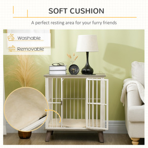 PawHut Dog Crate Furniture Pet Kennel with Cushion - Grey / 64.5cm by PawHut