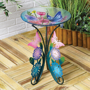 Butterfly Bird Bath with Stand - Multicolour