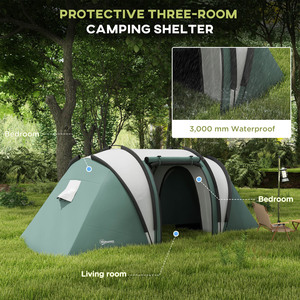 Outsunny 2 Room Tent with Living Area and Awning, 3000mm Waterproof - Green by Outsunny
