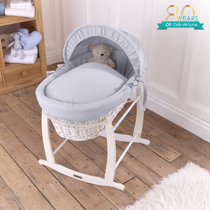 Waffle White Wicker Moses Basket - Grey by Clair de Lune