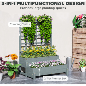 Outsunny 2-Tier Wooden Planter with Trellis and Drainage Holes by Outsunny