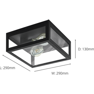 Eglo Amezola Bathroom Ceiling Light - Industrial Black Metal Caged - Black by EGLO