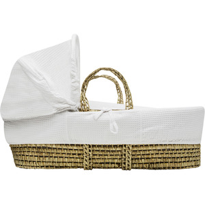 White Waffle Moses Basket with Natural Little Gem Rocking Stand - White by Kinder Valley